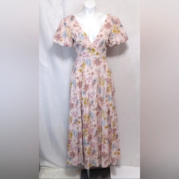 Lulus NWT Floral Print Puff Sleeves Crisscross Open Back Maxi Dress XS - Picture 5 of 15